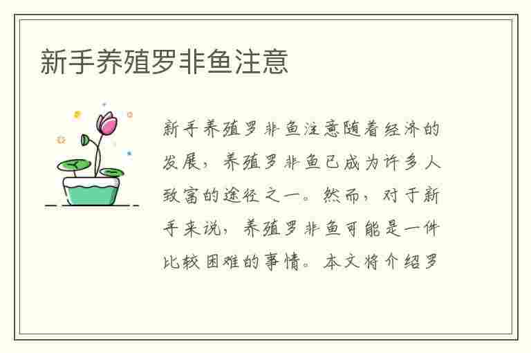 新手养殖罗非鱼注意(新手养殖罗非鱼注意事项)